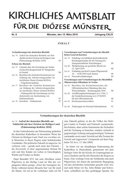 Inhalt Verlautbarungen der deutschen Bischöfe - DiAG, Muenster ...