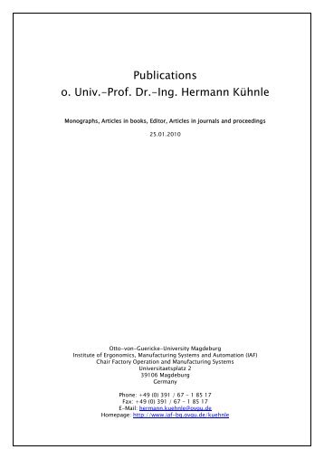 Publications o. Univ.-Prof. Dr.-Ing. Hermann Kühnle