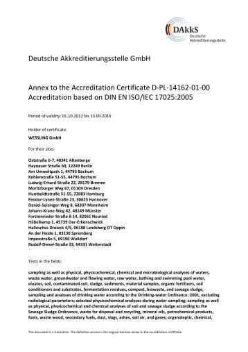 Deutsche Akkreditierungsstelle GmbH Annex to the Accreditation ...