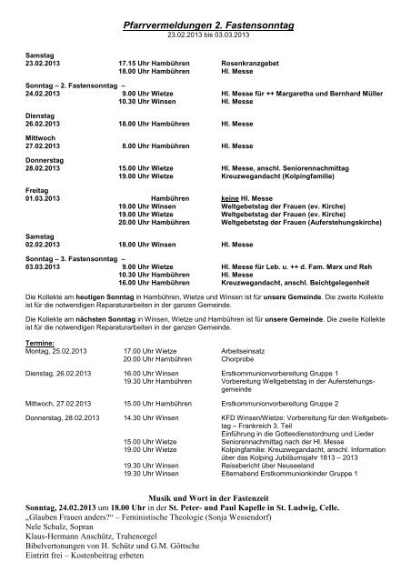 Die aktuellen Wochenvermeldungen - Hl-schutzengel-hambuehren.de