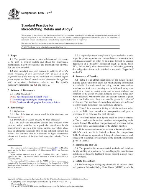 E407-07 Microetching Metals and Alloys.pdf - McMaster Department ...