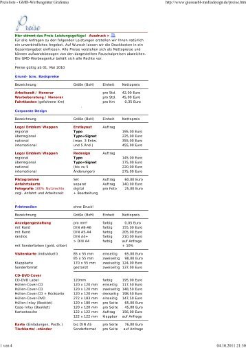 Preisliste - GMD-Werbeagentur Grafenau