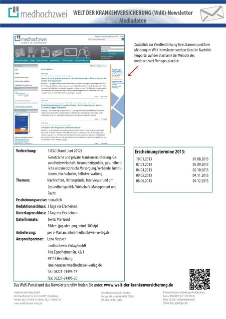 Mediadaten zum WdK-Newsletter - medhochzwei Verlag GmbH