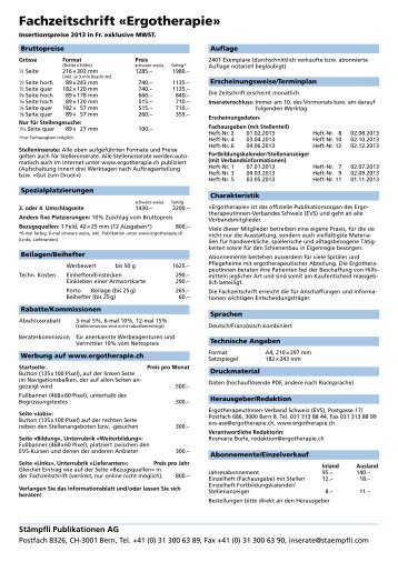 Zeitschriftsdaten 2013 (Mediadaten) - ErgotherapeutInnen Verband ...