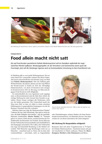 Food allein macht nicht satt - Pahnke Markenmacherei