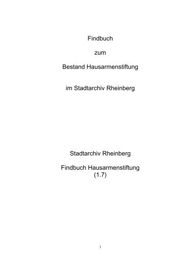 Findbuch Bestand Hausarmenstiftung - Rheinberg