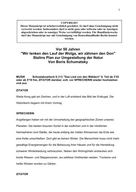 Vor 50 Jahren ''Wir lenken den Lauf der Wolga ... - Boris Schumatsky