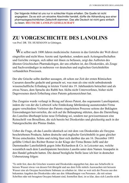 zu vorgeschichte des lanolins - Deutsche Lanolin Gesellschaft