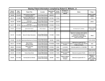 Stanley Patent Data Rev 4 - Stanley Steam Cars