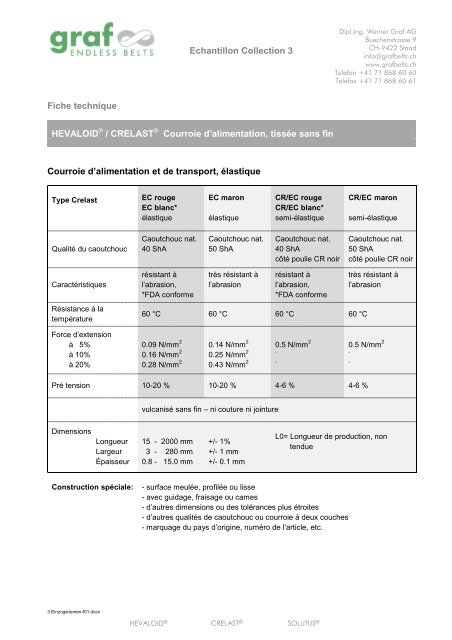 Echantillon Collection 3 Fiche technique HEVALOID / CRELAST ...