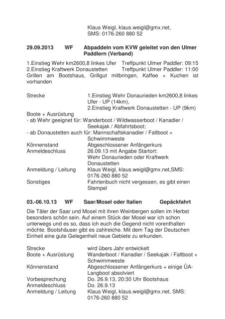 Jahresprogramm 2013 - bei den Ulmer Paddlern