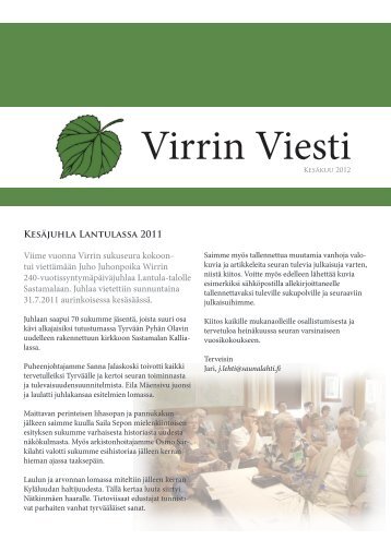 Virrin Viesti 2012 - Virrin sukuseura - Yhdistysavain