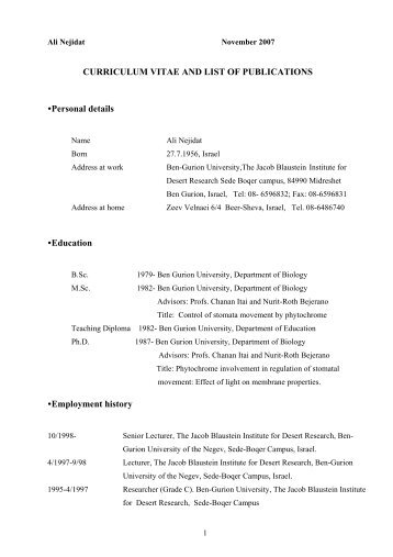 CURRICULUM VITAE AND LIST OF PUBLICATIONS .Personal ...