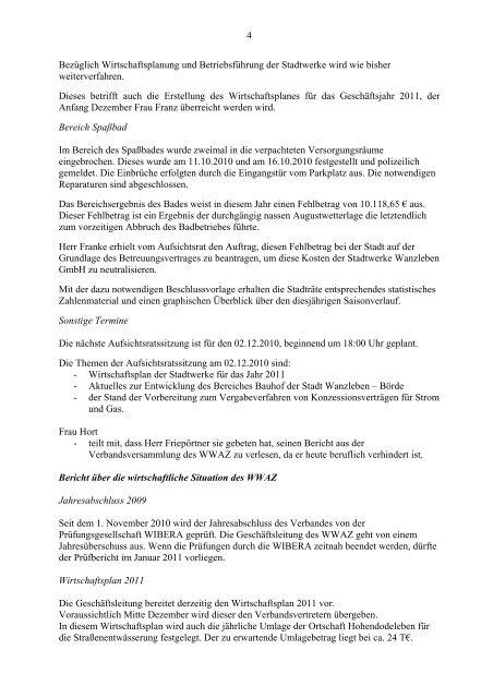 09. Stadtratssitzung am 04.11.2010 - Stadt Wanzleben