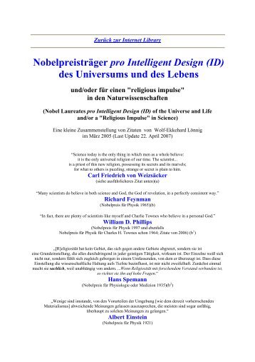 Nobelpreisträger pro Intelligent Design - Wolf-Ekkehard Lönnig