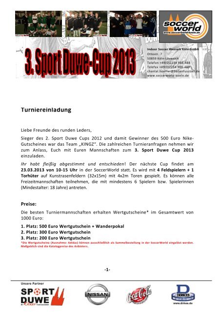3. Sport Duwe-Cup - Soccer World Köln