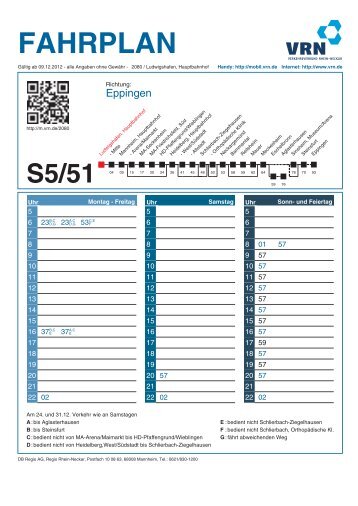 Fahrplan S 5 Elsenztal Haltestellen - Wiesenbach