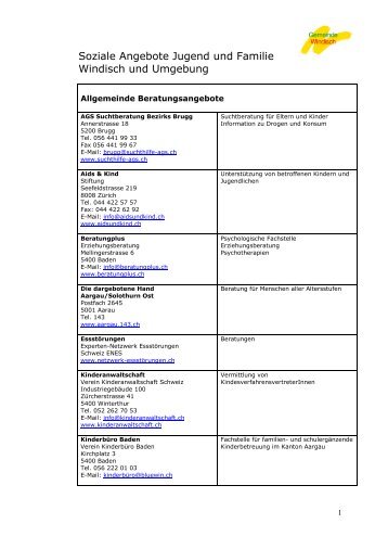 Soziale Angebote Jugend und Familie Windisch und Umgebung