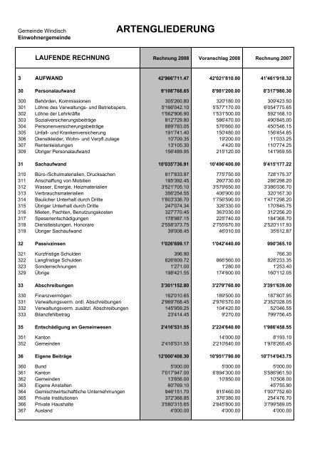 Rechnung 2008 - Gemeinde Windisch