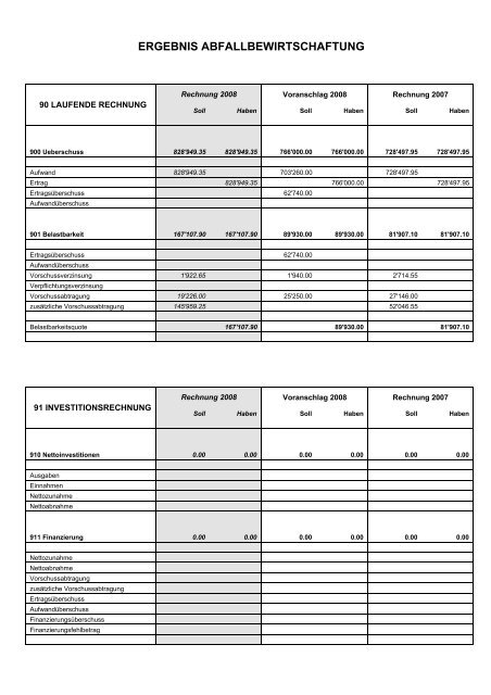 Rechnung 2008 - Gemeinde Windisch