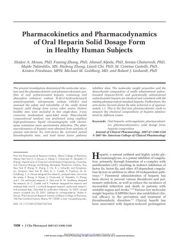 Pharmacokinetics and Pharmacodynamics of Oral Heparin Solid ...