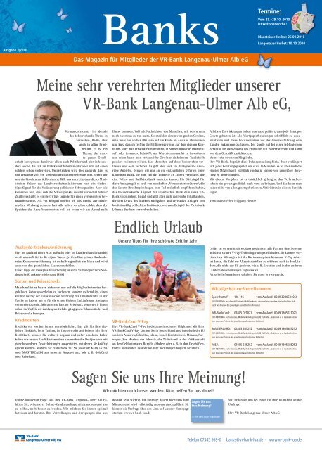 Das Magazin für Mitglieder der VR-Bank Langenau