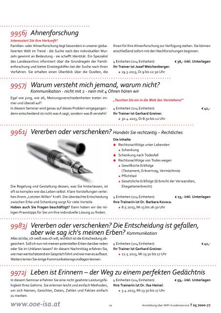 Kursprogramm 58 plus - institut sei aktiv