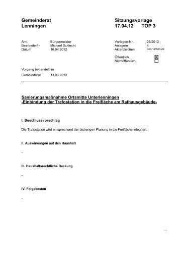 Gemeinderat Lenningen Sitzungsvorlage 17.04.12 TOP 3