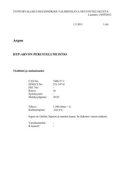 HTP-ARVON PERUSTELUMUISTIO - Työsuojeluhallinto