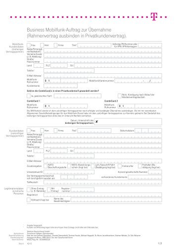 Business Mobilfunk-Auftrag zur Übernahme (Rahmenvertrag ...