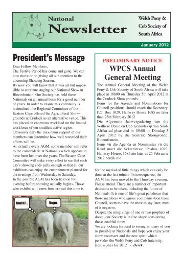 Newsletter - Welsh Pony & Cob Society of South Africa