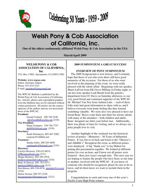 2009 March/April Bulletin - the Welsh Pony & Cob Association of ...