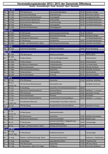 Veranstaltungskalender 2012 / 2013 der Gemeinde Offenberg