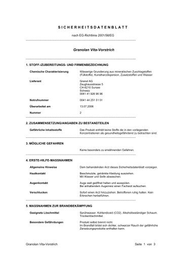SICHERHEITSDATENBLATT Granolan Vita-Vorstrich - Granol AG