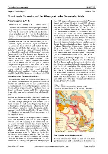 Glashütten in Slawonien und der Glasexport in das Osmanische Reich