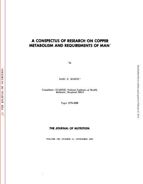 conspectus of researchon copper metabolism and requirements