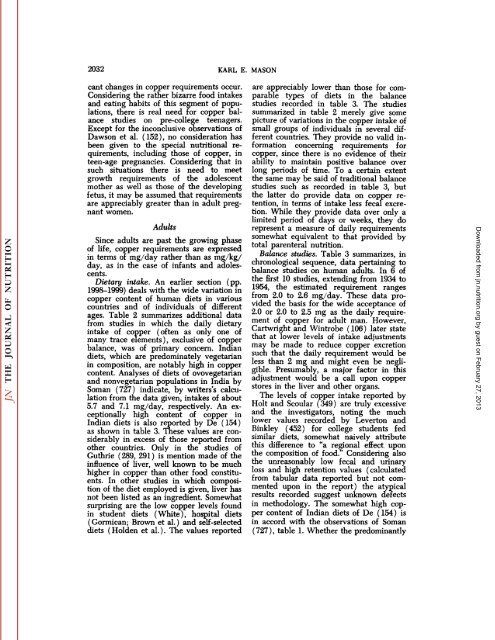 conspectus of researchon copper metabolism and requirements