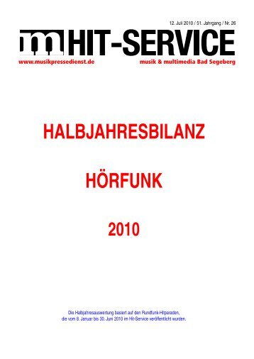halbjahresbilanz 2010 rundfunk-hitparaden - Musikpressedienst