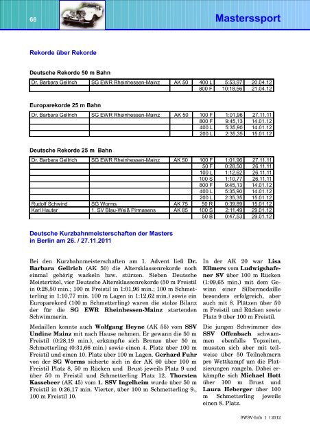 Schwimmen - Südwestdeutscher Schwimmverband