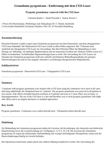 Granuloma pyogenicum - Entfernung mit dem CO2-Laser