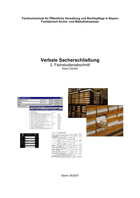 verbale Sacherschließung (2. FSTA) (460.41 kB) - FHVR AuB - Bayern