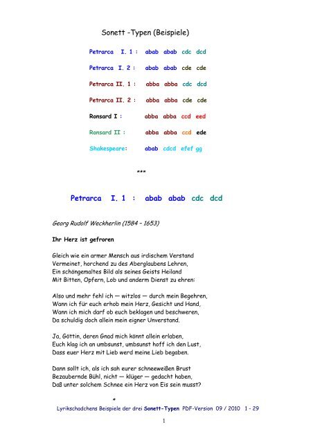 Sonett Typen Beispiele 2010 - Lyrikschadchen