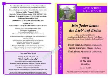 Ausführliches Konzertprogramm - Alte Schule Lelbach