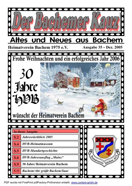 Ausgabe 35 - Dezember 2005 - HVB Heimatverein Bachem 1975 e.V.
