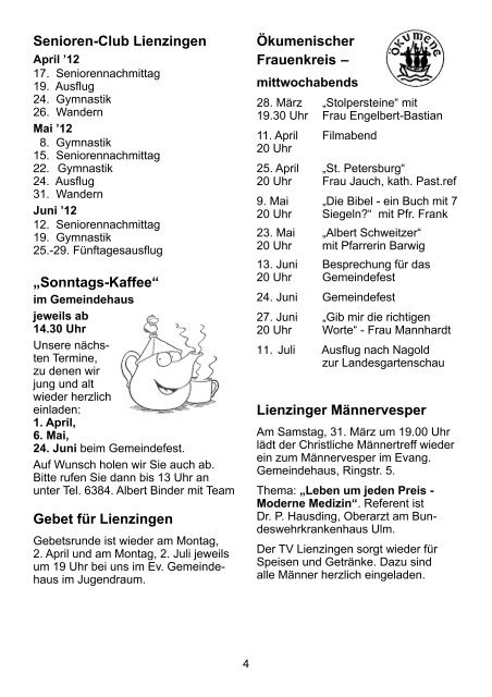 Brücke April - Juni 2012 - Evangelische Kirchengemeinde Lienzingen