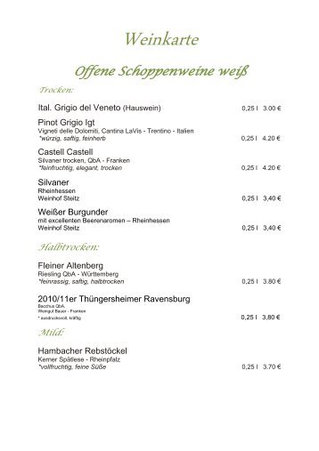 Unsere Weinkarte - Gasthaus zur Pfalz