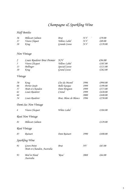 Dromoland Castle Wine List - Dromoland Castle Hotel