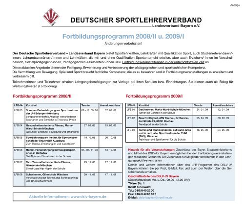 a-programm - Bayerische Landesstelle für den Schulsport