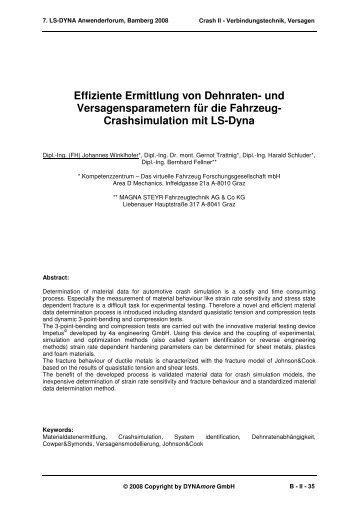 Effiziente Ermittlung von Dehnraten- und Versagensparametern für ...