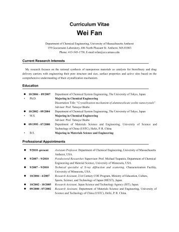 Curriculum Vitae Wei Fan - University of Massachusetts Amherst